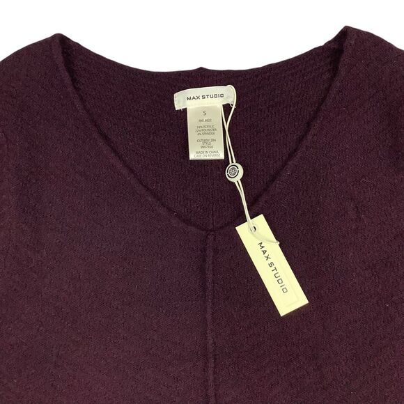 Max Studio V-Neck Sweater Dress Women Size S Long Sleeve Textured Knit Burgundy - Picture 2 of 16